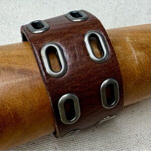 Leather Bracelet Brown with Metal Accents Upcycle Belt